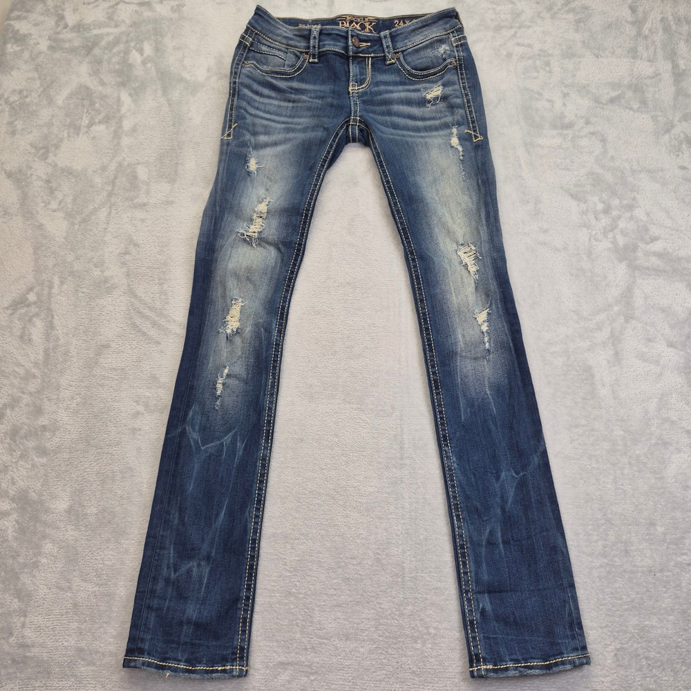Buckle Black Fit No. 96 Low Rise Straight Leg Distressed Jeans 24 x32 Blue Slim